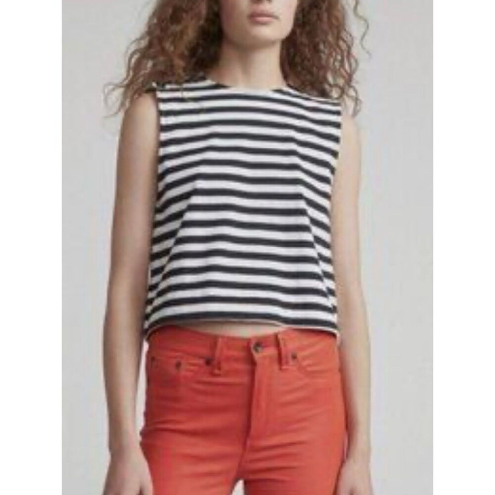 rag & bone Black & White Striped Smooth Jersey Sleeveless Crop Top Size S